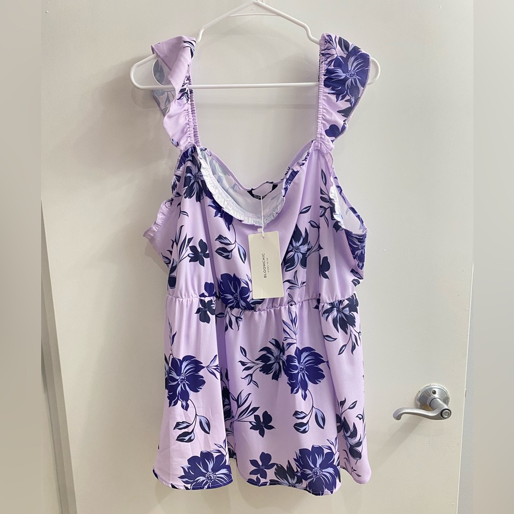 Bloomchic Lilac Floral Ruffle Strap Tank Top Size 18/20.